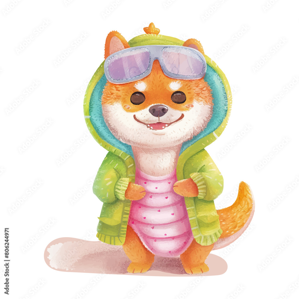 Fototapeta premium shiba inu dog wearing dino costume sport