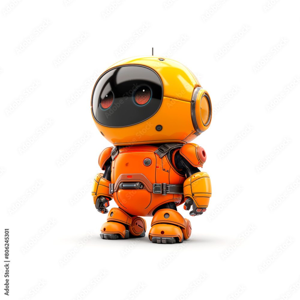 Orange Robot Standing on White Surface. Generative AI