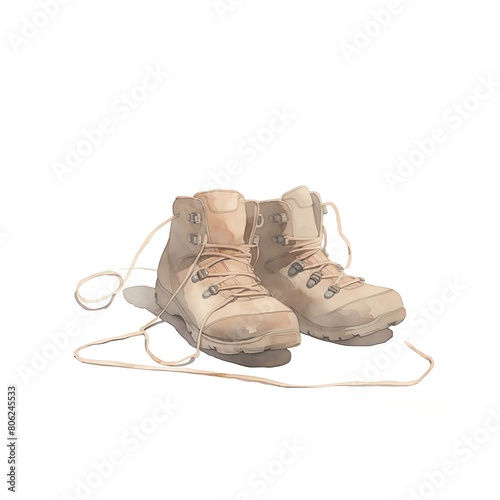 A watercolor of Hiking boots clipart, isolated on white background