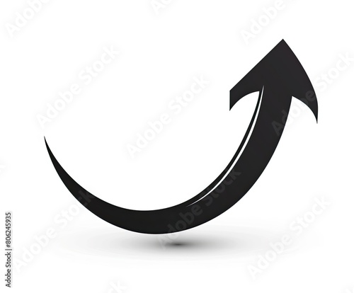 a black arrow with a shadow on a white background