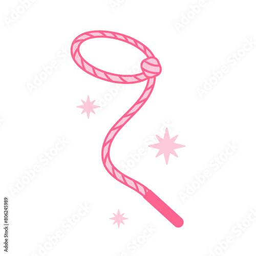 Cowboy Pink core lariat, lasso. Cowboy western and wild west theme concept. Hand drawn vector rope illustration. Doodle icon of knout photo