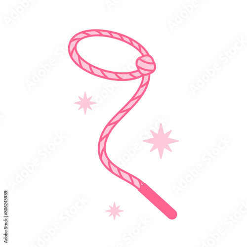 Cowboy Pink core lariat, lasso. Cowboy western and wild west theme concept. Hand drawn vector rope illustration. Doodle icon of knout