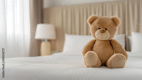 Teddy Bear on a Hotel Bed