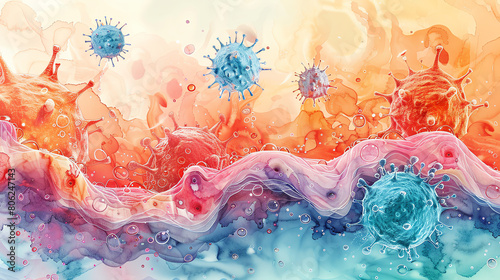 immune system, strengthening immune system. watercolor illustration