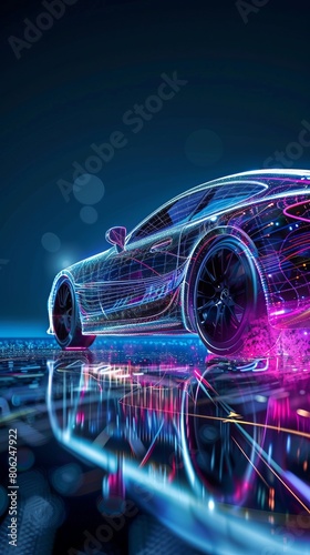 Holographic car design concept on dark background photo