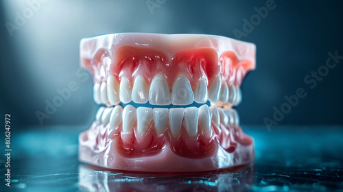 Close-up of Transparent Dental Model on Blue Background