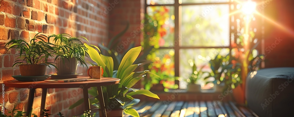 Fototapeta premium Loft Balcony. Stylish Interior Design Background. Generative AI.