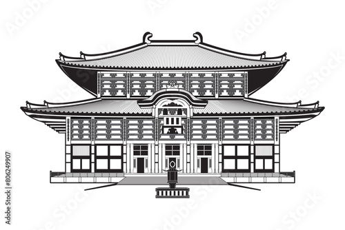 The famous temple in Nara Japan – Todaiji temple drawing in black and white cartoon vector photo