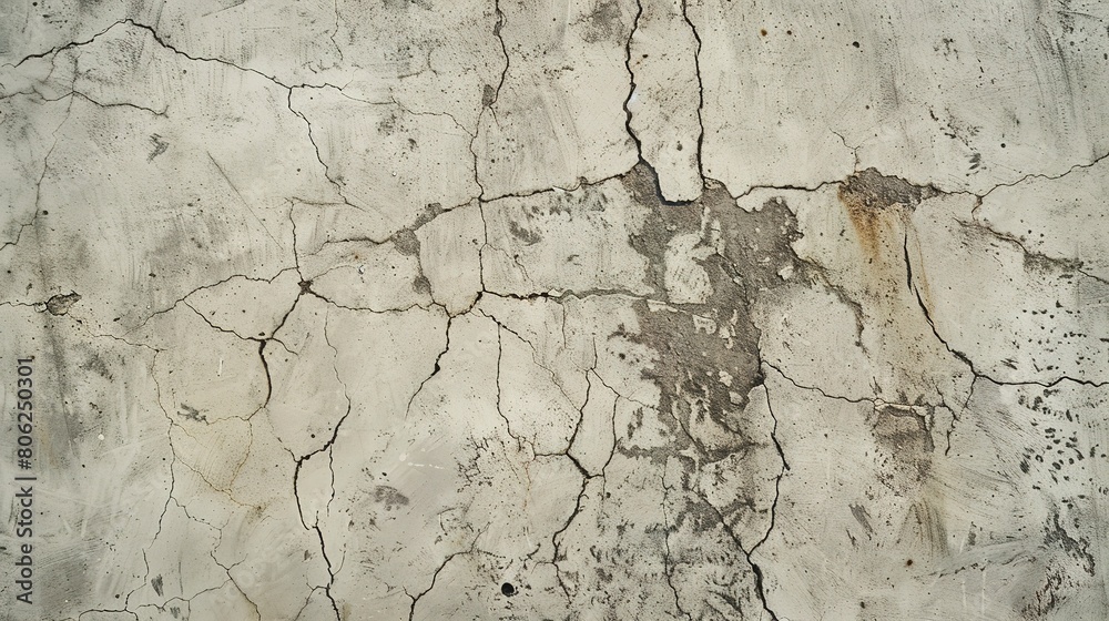 Industrial park, concrete flooring texture close-up, cracks and oil stains, daylight