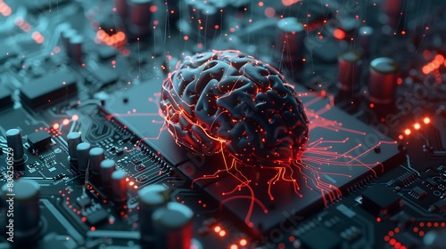 A real brain on an electronic board, an internetwork,電子基板の上にあるリアルな脳、インターネットワーク、 photo