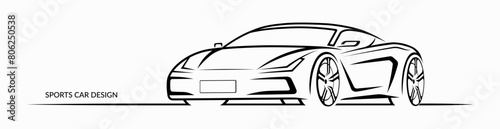 Sports car silhouette, contour with place for company name, text, title. Perspective view of a supercar. Can be used as a part of emblem, label, icon. Vector illustration
