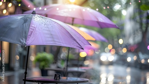 Vibrant umbrellas provide shade for outdoor dining on a sunny day. Concept Outdoor Dining, Sunny Day, Shade, Vibrant Umbrellas photo