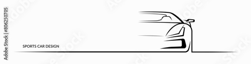 Sports car silhouette, contour with place for company name, text, title. Front view of a supercar. Can be used as a part of an emblem, label, icon. Vector illustration