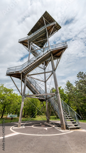 The 23 metre high free viewing tower of Moncalou at Florimont-Gaumier in the  France giving 360 degree views over the forests and vineyards of the Dordogne and Lot