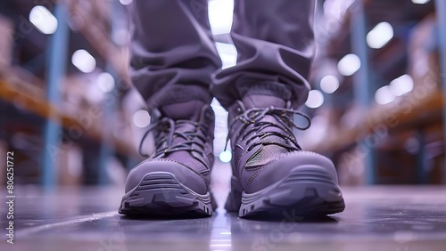 Workers' Feet in Safety Shoes at an Industrial Workplace: A Close-Up View. Concept Industrial Workplace, Safety Shoes, Close-Up View, Worker's Feet, Safety Gear © Ян Заболотний