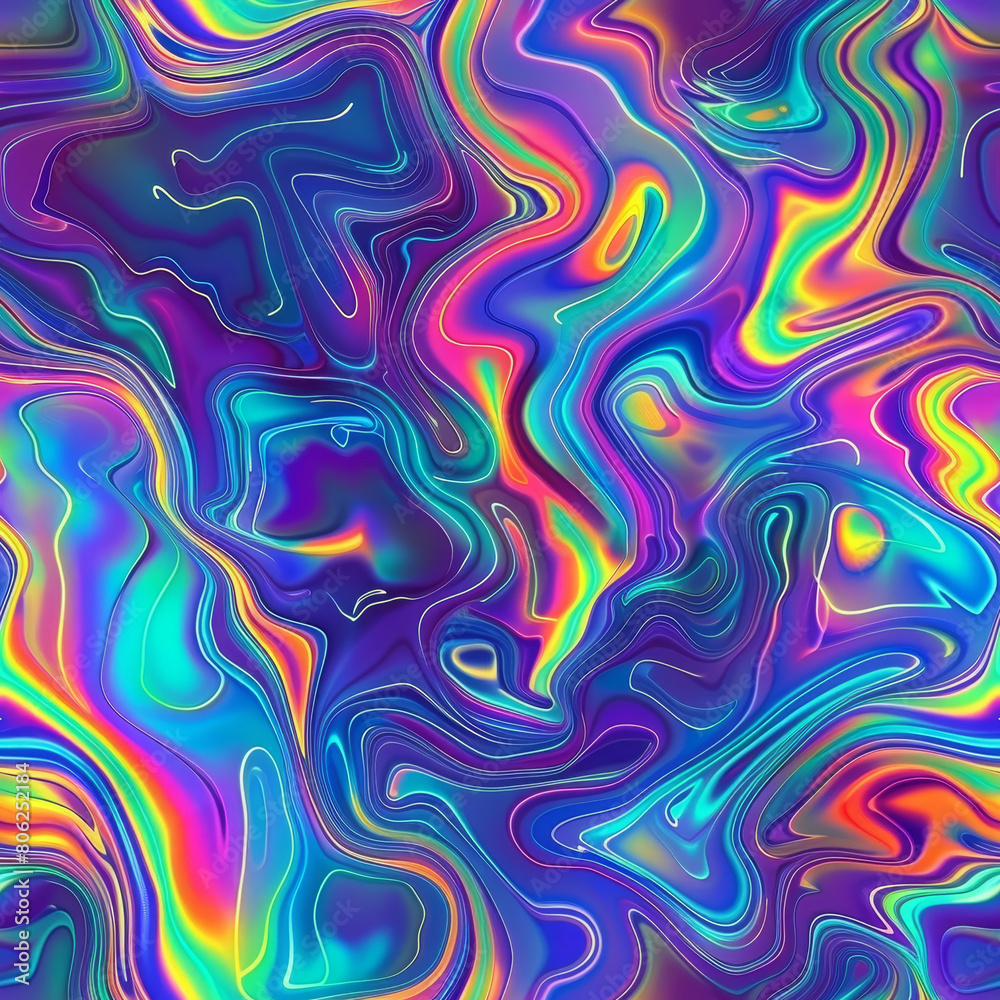 Colorful abstract illustration with holographic swirls, seamless pattern
