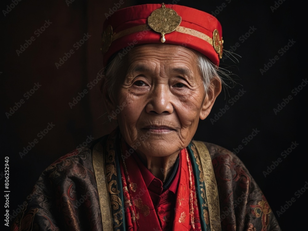 Obraz premium Traditional Attire Portrait of an Elder Wearing Traditional Dress Looking Regal.