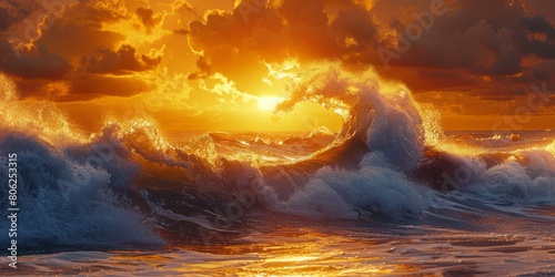 Waves crashing on the coast at sunset