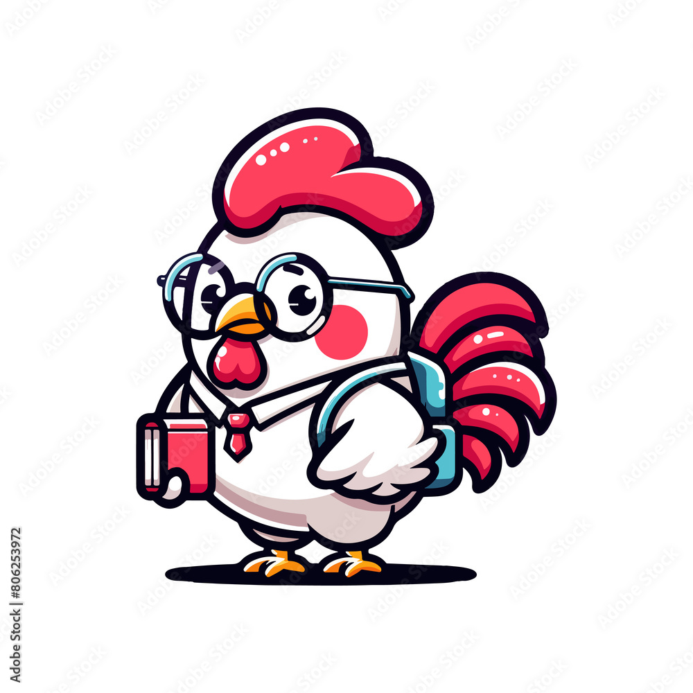 cute icon character rooster student cute icon character rooster student