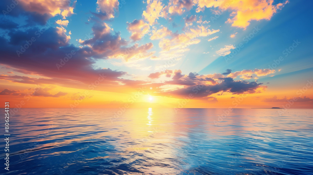 The sun is shining on the ocean, creating a beautiful and serene scene. The water is calm and the sky is clear, making for a perfect day to relax and enjoy the view The sun is shining on the ocean, creating a beautiful and serene scene. The water is calm and the sky is clear, making for a perfect day to relax and enjoy the view