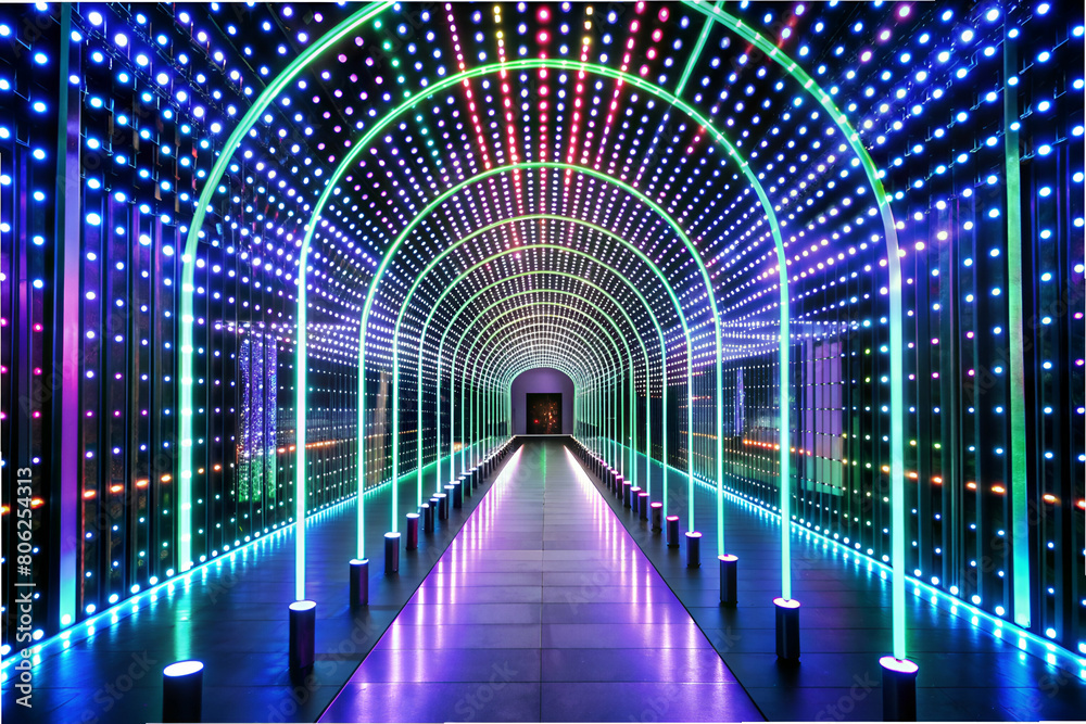 Artistic Rendering of a Series of LED Lights Forming a Path Leading to a Virtual Reality Shopping Experience Booth Artistic Rendering of a Series of LED Lights Forming a Path Leading to a Virtual Reality Shopping Experience Booth