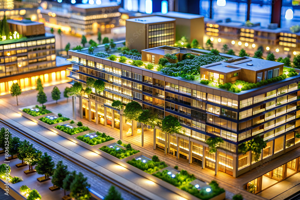 Macro View of a Sustainable Retail Complex Model, Its Features Highlighted by Eco-Friendly Lighting