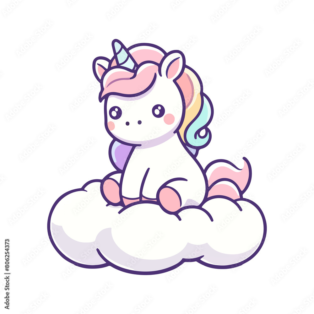 cute icon character unicorn sleeping in cloud