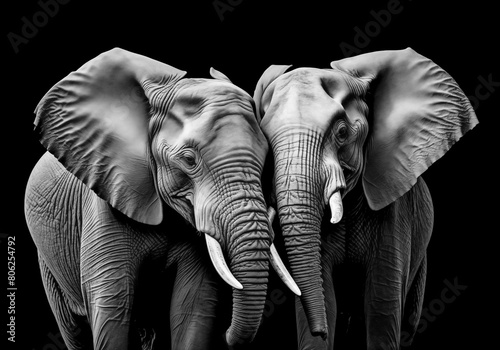 Elephant couple in black and white photography art design