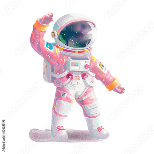 Astronaut dabbing white background watercolor 