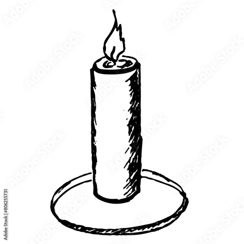 Candle. Interior. A sketch. A hand-drawn drawing. A design element. Clip-Art