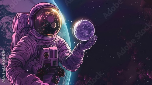 Astronaut holding earth in cosmos space