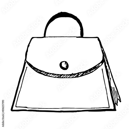 A woman s handbag. Fashion and beauty. A sketch. A hand-drawn drawing. A design element. Clip-Art