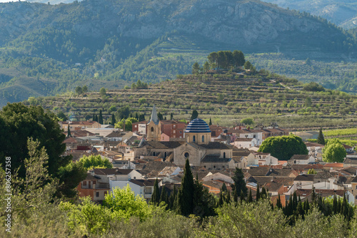 Beautiful landscape with Beniarrés town on background, in the morning photo