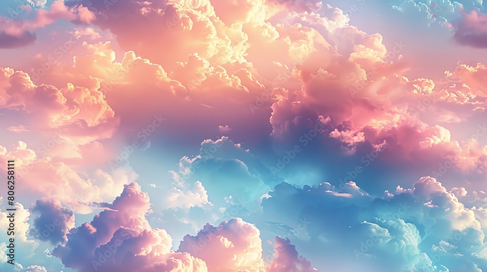 Amazing colorful cloudscape with vibrant hues of pink, blue, orange and yellow.