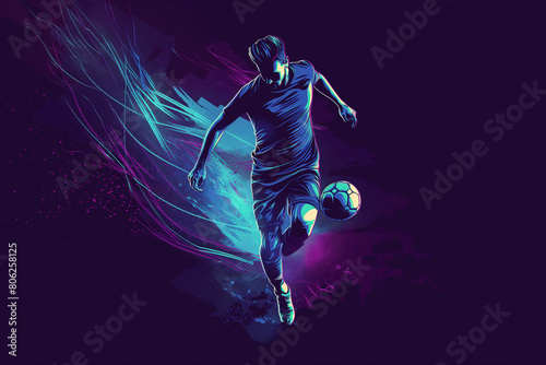 Soccer player with the ball in action. 2D sketch art. Football concept wallpaper, background.  © Farid