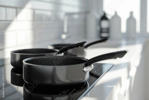 nonstick pots and pan in the kitchen photo
