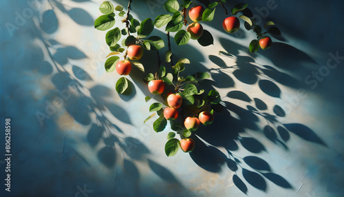 Pommes juteuses suspendues dans un jeu de lumière et d'ombre