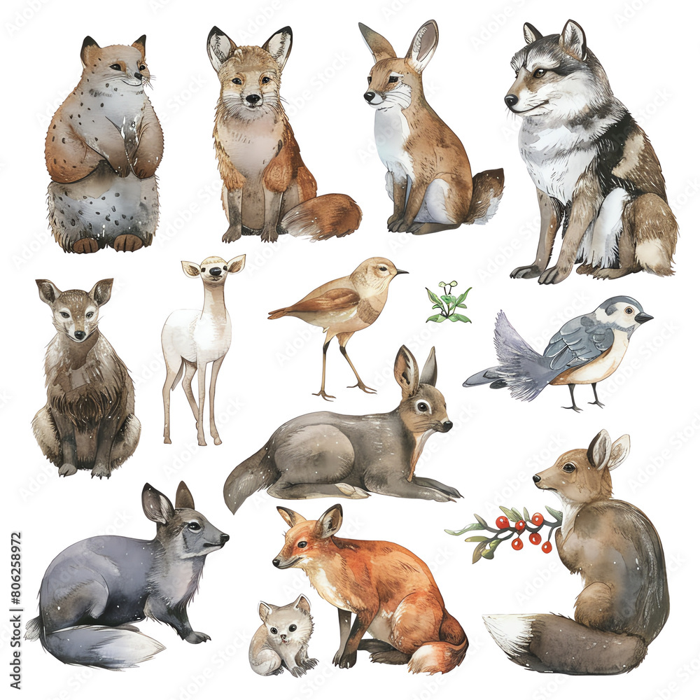 A variety of woodland creatures great and small.