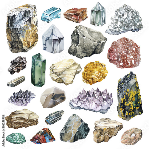 A variety of gemstones and minerals, including quartz, amethyst, citrine, and more. photo
