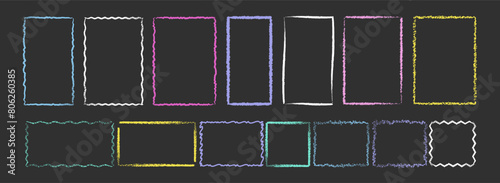 Set of colorful hand drawn grunge doodle charcoal, pencil, chalk square, rectangle border frames. Vector illustration template border for website, banner, app, poster, background, card, bullet journal