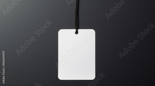 Blank badge mockup isolated on black. Plain empty name tag mock up hanging on neck with string. Name Tag, Corporate design, generative AI