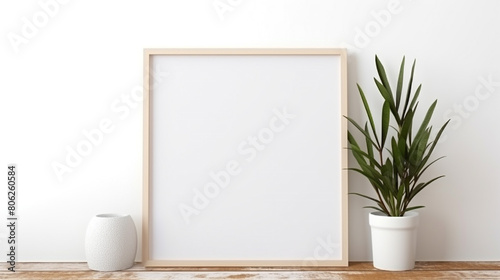 Minimalistic Modern White Wooden Interior Mock-Up with Blank Frame, generative AI
