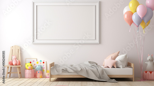 Mock up frame in children room, generative AI