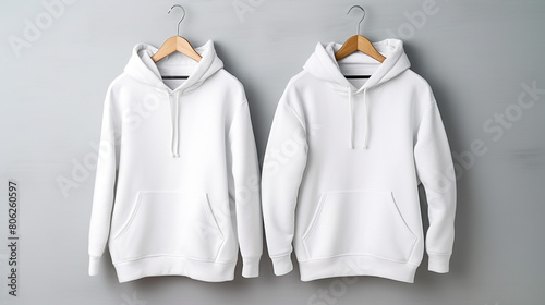 white sweater hoodie that hangs on a hanger. white hoodie jacket on a hanger. hoodie sweater mockup, generative AI