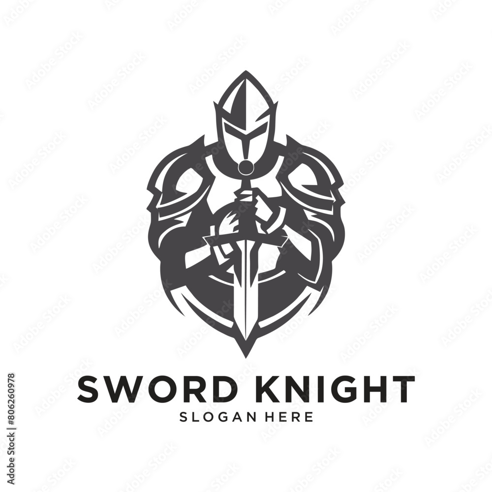 Obraz premium sword knight logo design vector illustration