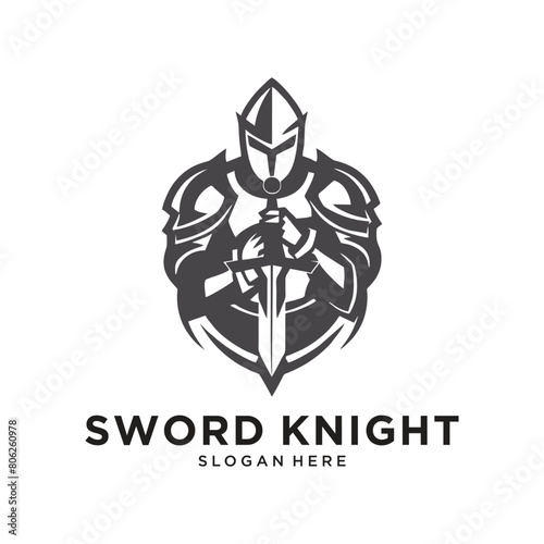 sword knight logo design vector illustration