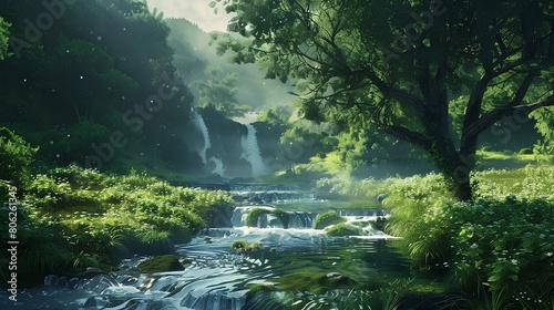 waterfall or river in the forest