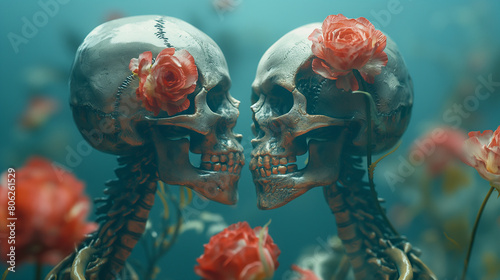 skeletons give each other flowers