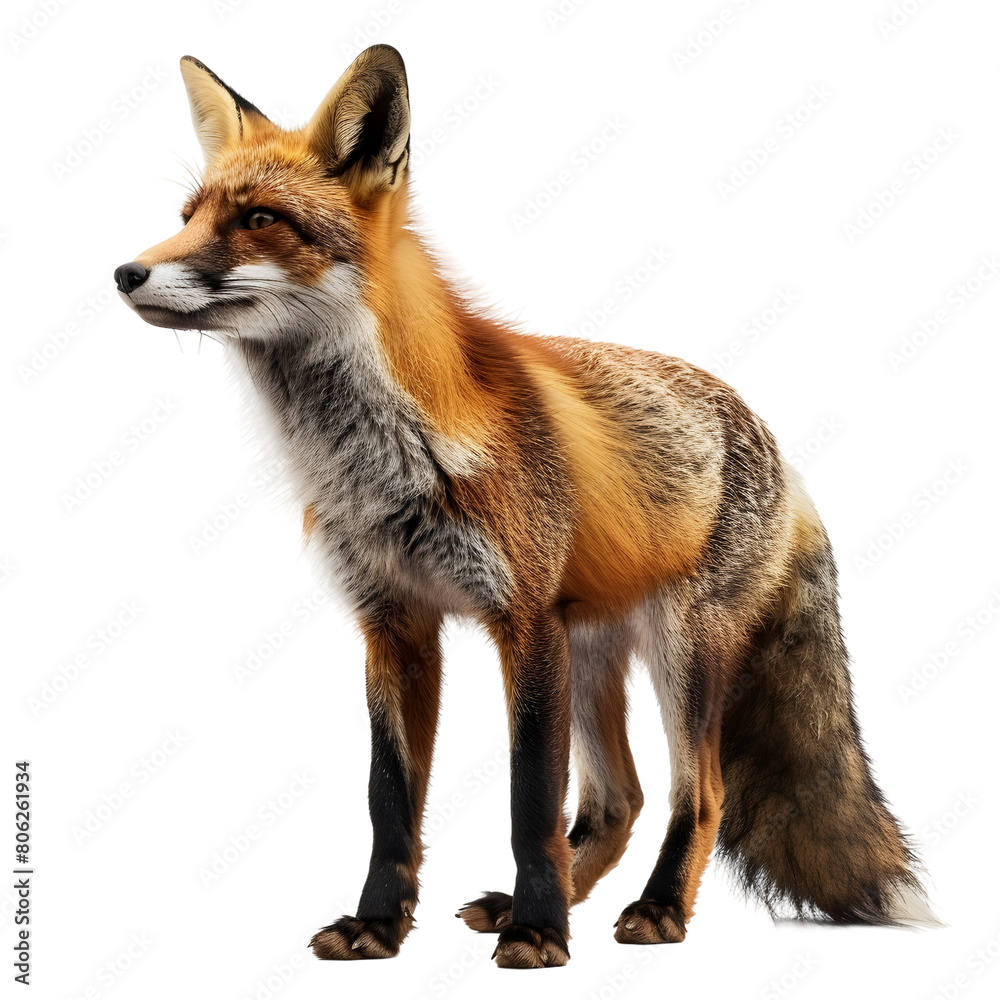 Red Fox Standing Isolated on transparent Background Profile View Red Fox Standing Isolated on transparent Background Profile View