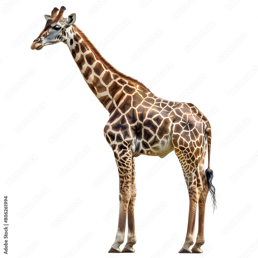 Obraz premium Giraffe Isolated Full Body on transparent Background Elegant Tall Animal
